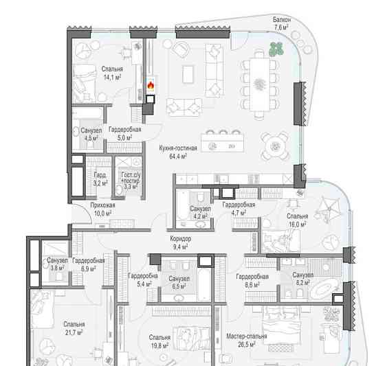 5-комн. квартира, 251 м2, 6/8 эт. Москва