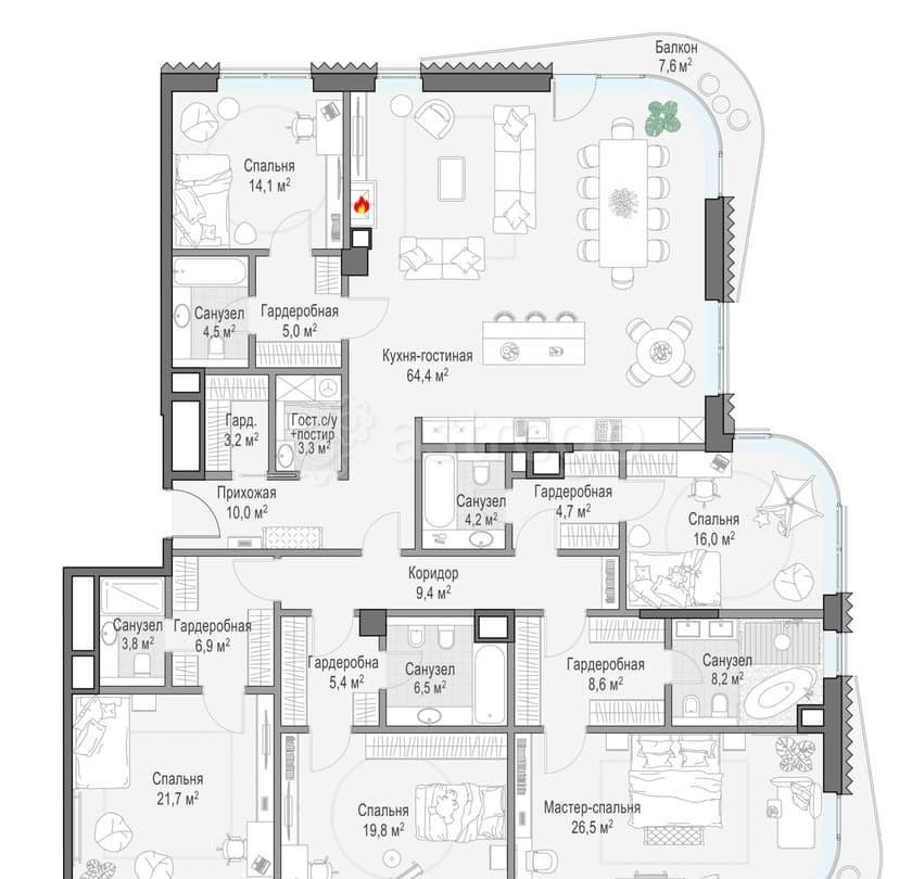 5-комн. квартира, 251 м2, 6/8 эт. Москва - изображение 1
