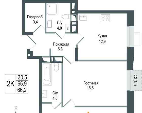 2-комн. квартира, 65.9 м2, 4/8 эт. Королев