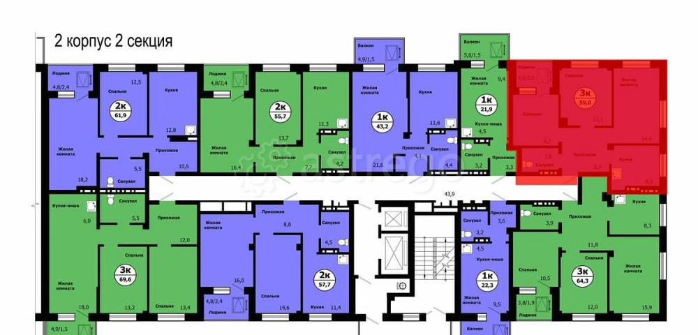 3-комн. квартира, 59 м2, 5/19 эт. Красноярск - изображение 4