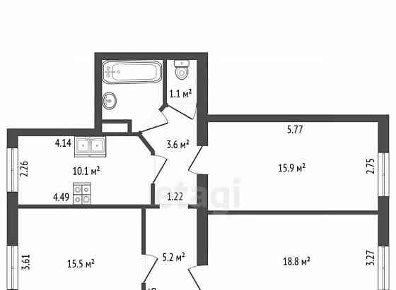 3-комн. квартира, 73.5 м2, 3/6 эт. Санкт-Петербург