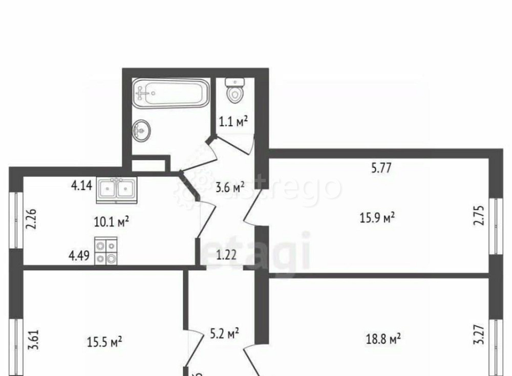 3-комн. квартира, 73.5 м2, 3/6 эт. Санкт-Петербург - изображение 6