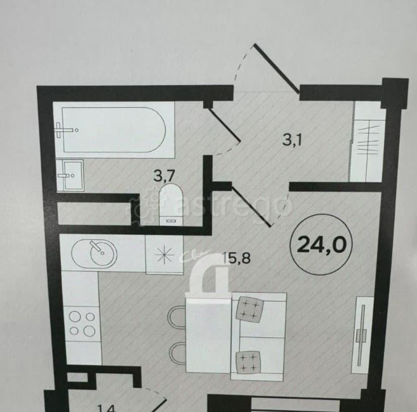 Студия, 24.5 м, 1/9 эт. Яблоновский - изображение 5