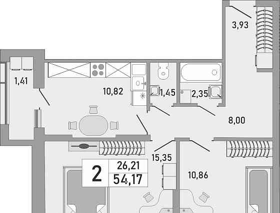 2-комн. квартира, 54.17 м2, 14/24 эт. Уфа