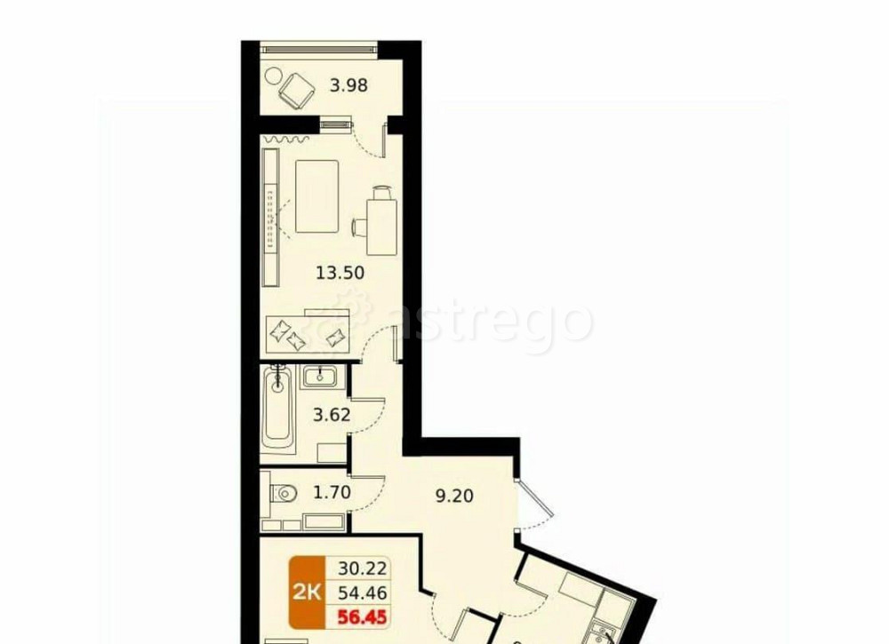 2-комн. квартира, 56.45 м2, 8/17 эт. Домодедово - изображение 4
