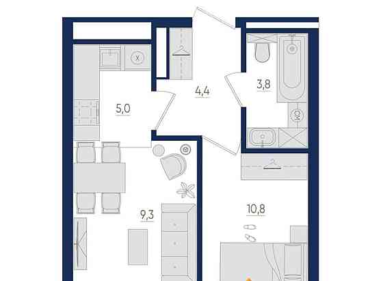 2-комн. квартира, 34.1 м2, 16/22 эт. Уфа