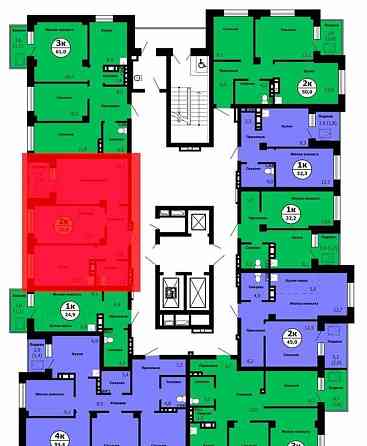 2-комн. квартира, 55.9 м2, 17/26 эт. Красноярск