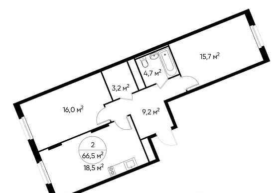 2-комн. квартира, 66 м2, 15/17 эт. Москва