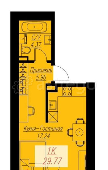 Студия, 29.77 м2, 2/17 эт. Красноярск - изображение 1