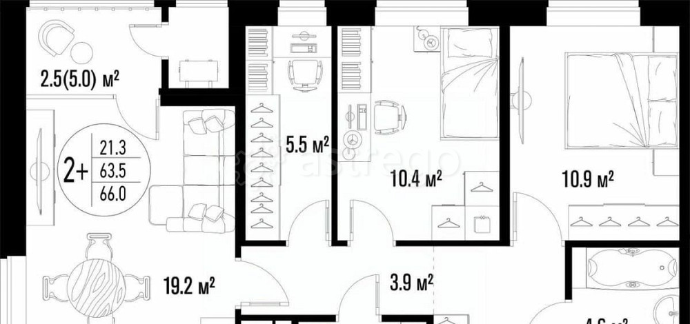 2-комн. квартира, 66 м2, 13/20 эт. Астрахань - изображение 2