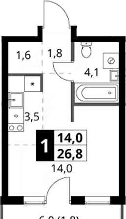 Студия, 26.8 м2, 2/9 эт. Москва