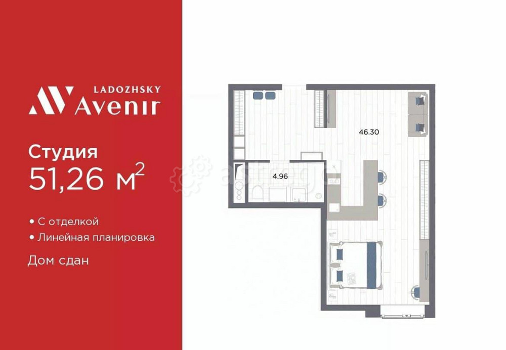 1-комн. апарт-ы, 51.26 м2, 6/14 эт. Санкт-Петербург - изображение 1