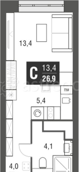 Студия, 26.9 м2, 38/52 эт. Москва - изображение 1