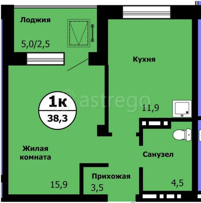 1-комн. квартира, 38.3 м2, 14/19 эт. Красноярск - изображение 1
