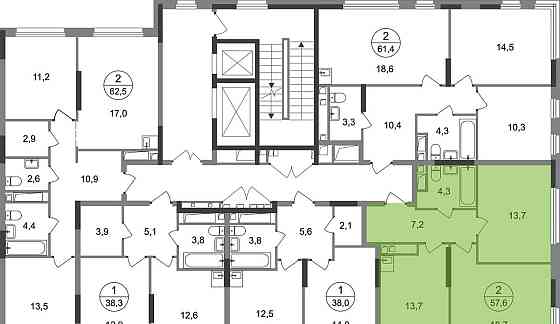 2-комн. квартира, 57 м2, 4/17 эт. Москва