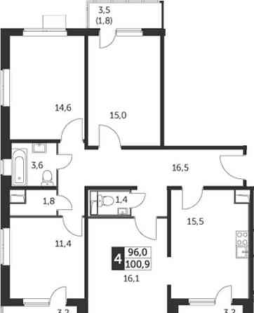 4-комн. квартира, 100.9 м2, 19/25 эт. Москва