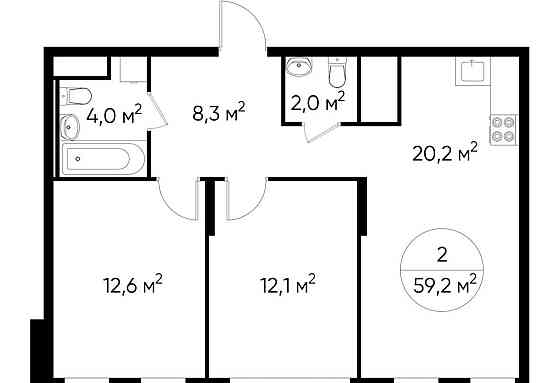 2-комн. квартира, 59 м2, 9/17 эт. Москва