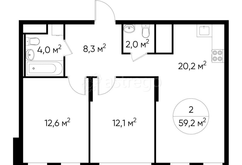 2-комн. квартира, 59 м2, 9/17 эт. Москва - изображение 1