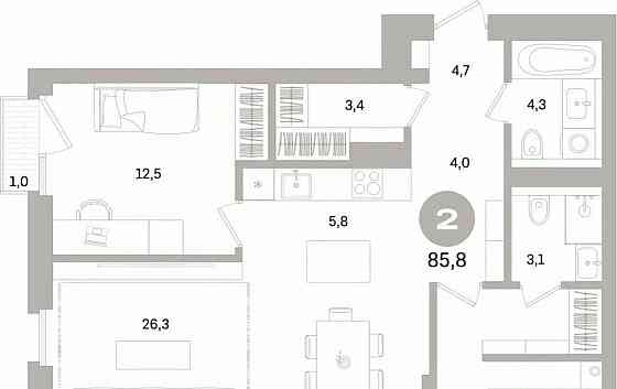2-комн. квартира, 85.79 м2, 7/15 эт. Санкт-Петербург