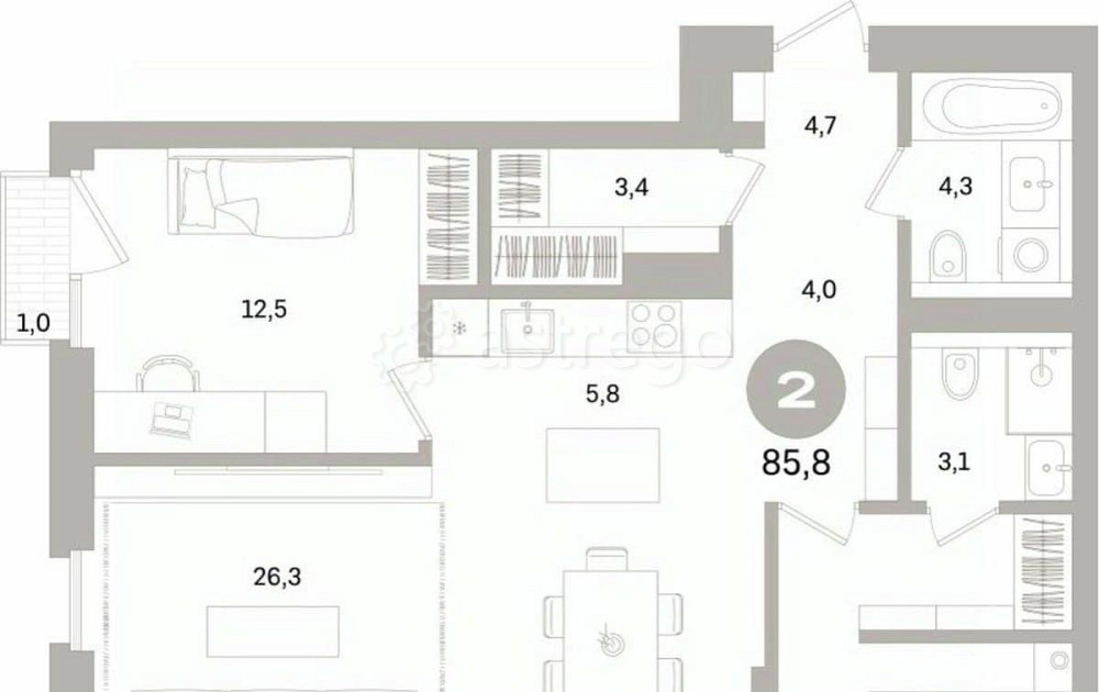 2-комн. квартира, 85.79 м2, 7/15 эт. Санкт-Петербург - изображение 1