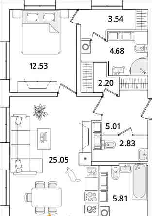 2-комн. квартира, 77.3 м2, 20/22 эт. Санкт-Петербург