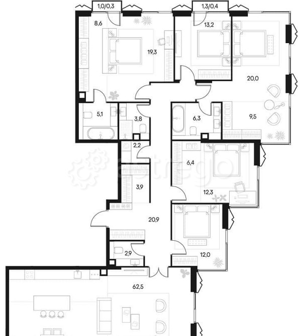 5-комн. квартира, 209.6 м2, 17/18 эт. Москва - изображение 1