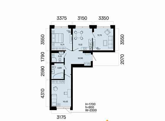 3-комн. квартира, 67.73 м2, 6/7 эт. Уфа