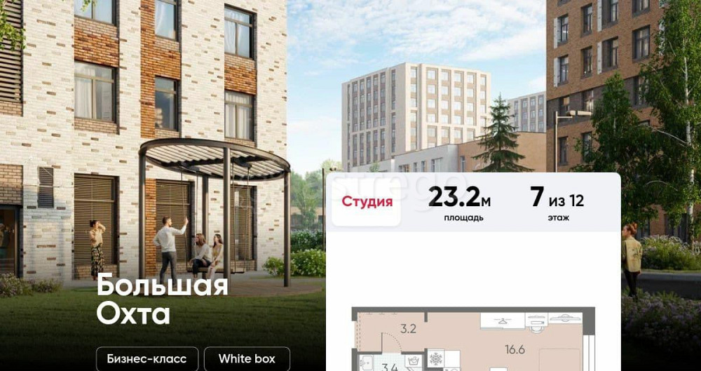 Студия, 23.2 м2, 7/12 эт. Санкт-Петербург - изображение 1