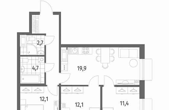 3-комн. квартира, 71.4 м2, 5/12 эт. Санкт-Петербург
