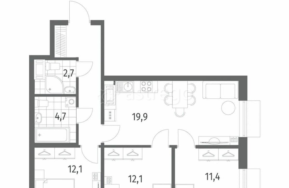 3-комн. квартира, 71.4 м2, 5/12 эт. Санкт-Петербург - изображение 2