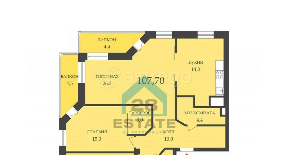 3-комн. квартира, 107.7 м2, 17/25 эт. Санкт-Петербург - изображение 6