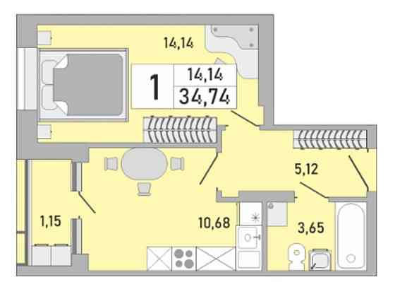 1-комн. квартира, 34 м2, 5/25 эт. Уфа