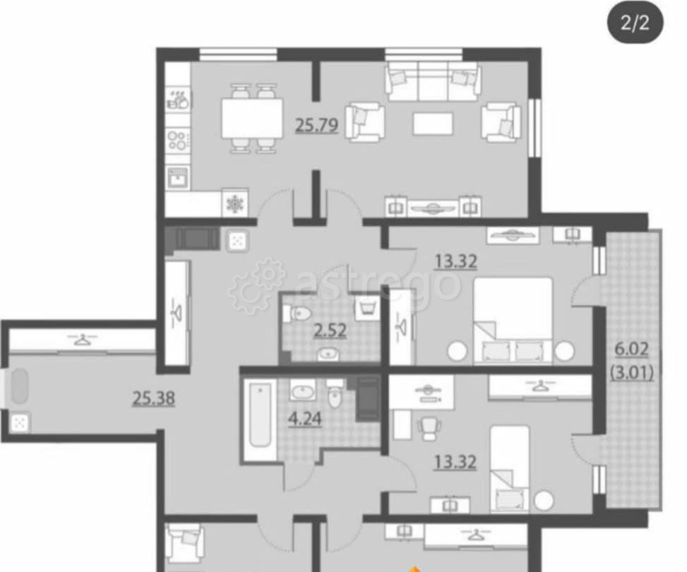 4-комн. квартира, 110.8 м2, 4/25 эт. Санкт-Петербург - изображение 5