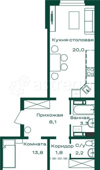 2-комн. квартира, 65.5 м2, 3/8 эт. Майма - изображение 1