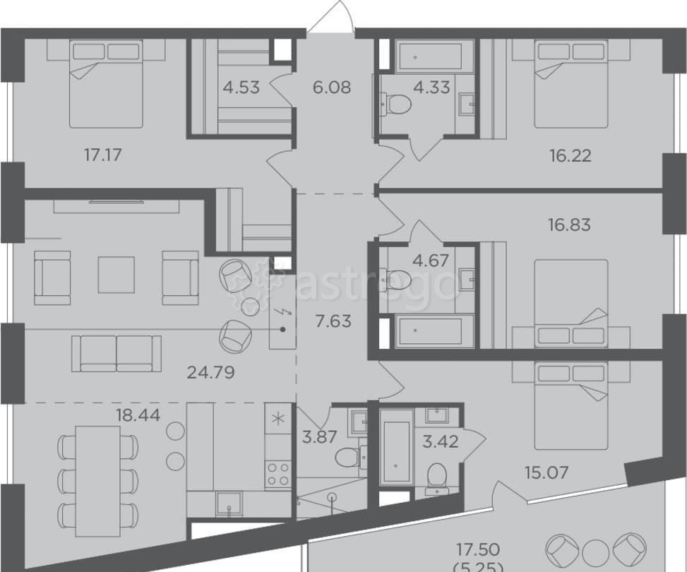 5-комн. квартира, 145.8 м2, 15/16 эт. Москва - изображение 1