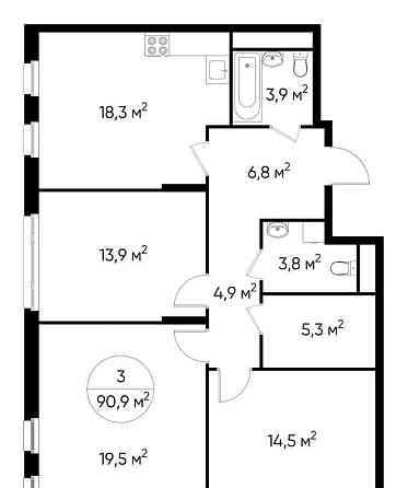 3-комн. квартира, 90 м2, 9/17 эт. Москва