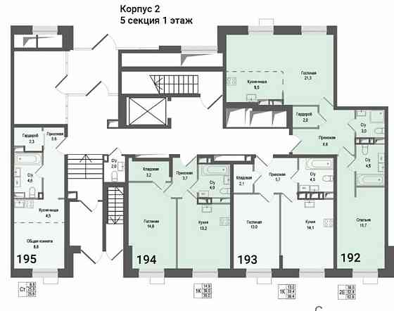 1-комн. квартира, 39.4 м2, 1/8 эт. Королев
