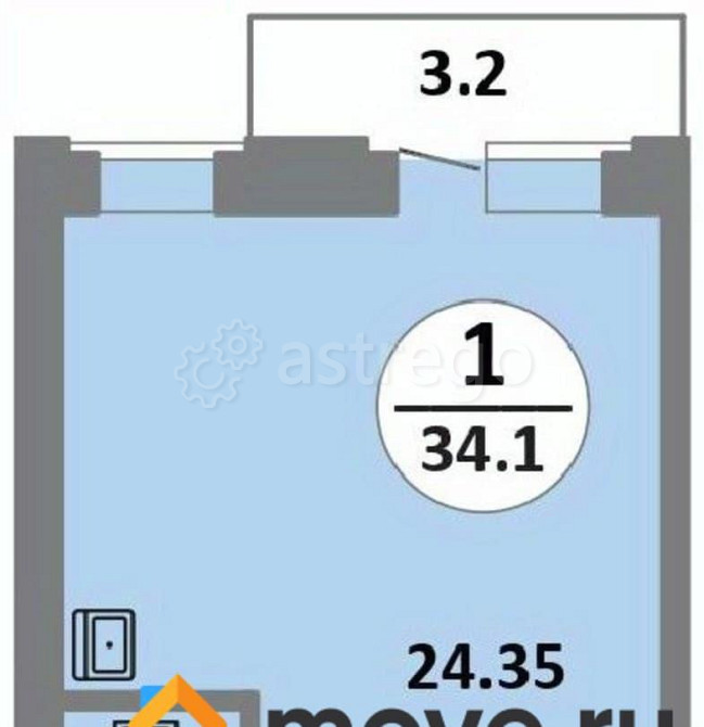 Студия, 34.1 м2, 6/14 эт. Красноярск - изображение 1