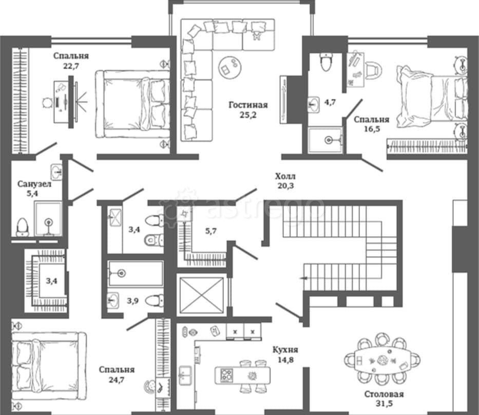 4-комн. квартира, 204.38 м2, 2/3 эт. Москва - изображение 7