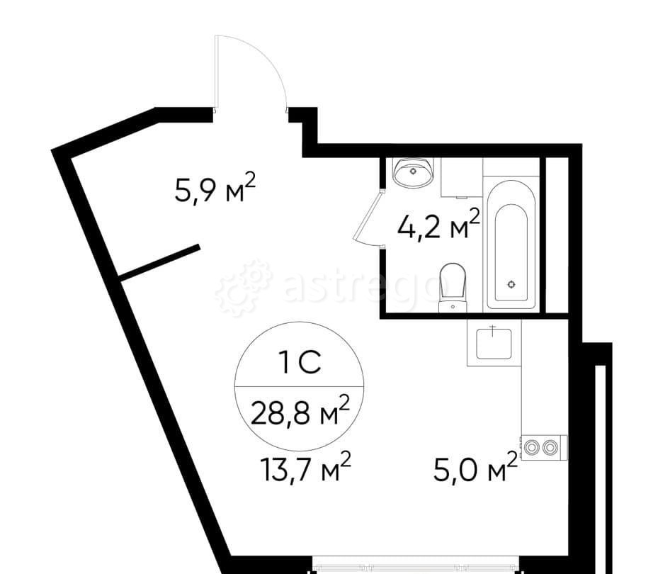 Студия, 28 м2, 1/17 эт. Москва - изображение 1