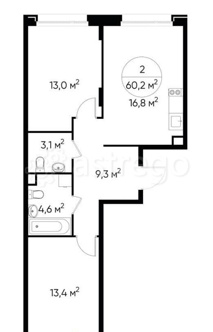 2-комн. квартира, 60 м2, 2/17 эт. Москва - изображение 1