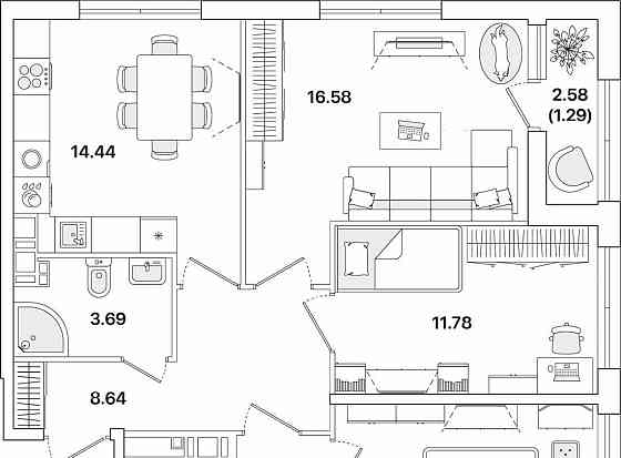 3-комн. квартира, 75.64 м2, 12/12 эт. Санкт-Петербург