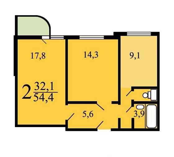 2-комн. квартира, 53.6 м2, 11/17 эт. Москва