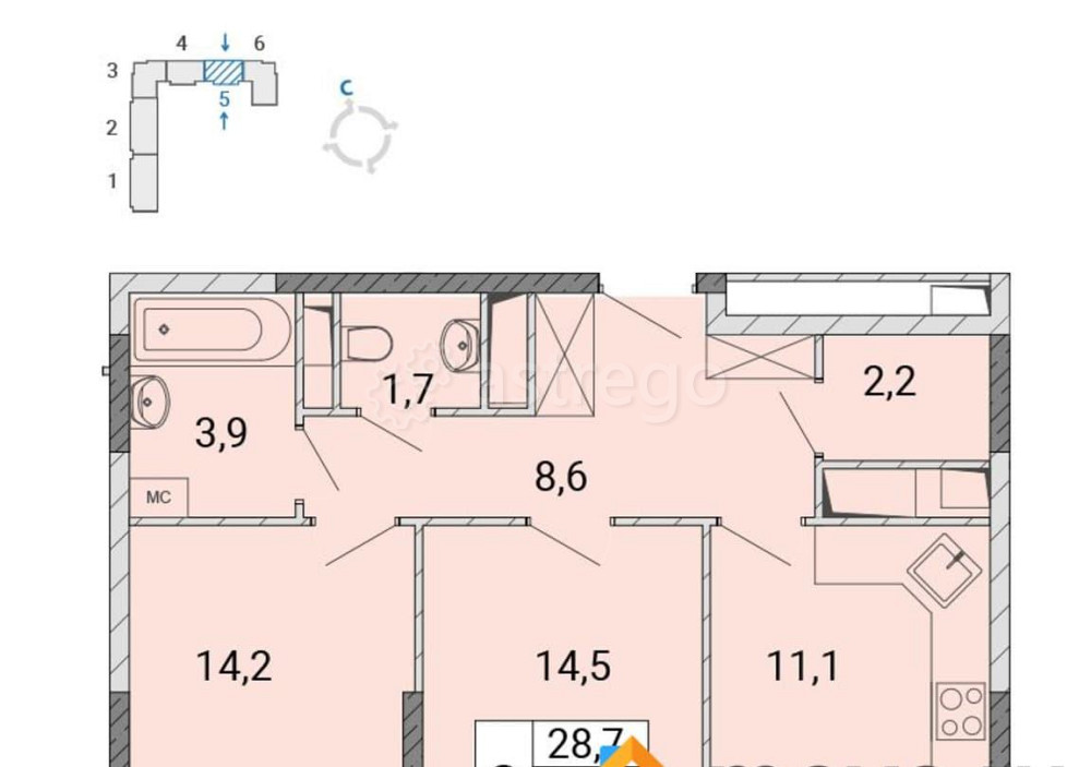 2-комн. квартира, 57.8 м2, 12/17 эт. Балашиха - изображение 1