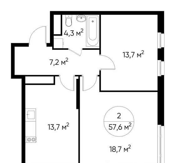2-комн. квартира, 57 м2, 6/17 эт. Москва