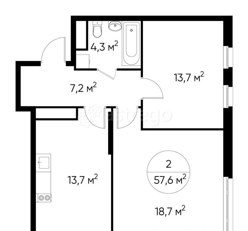 2-комн. квартира, 57 м2, 6/17 эт. Москва - изображение 1
