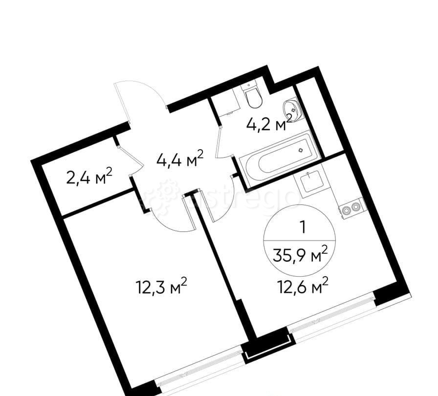 1-комн. квартира, 35 м2, 4/17 эт. Москва - изображение 1