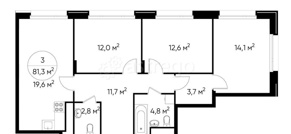 3-комн. квартира, 81 м2, 5/17 эт. Москва - изображение 1