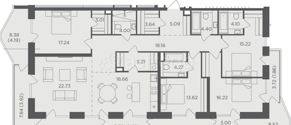 5-комн. квартира, 183.5 м2, 3/19 эт. Москва - изображение 1