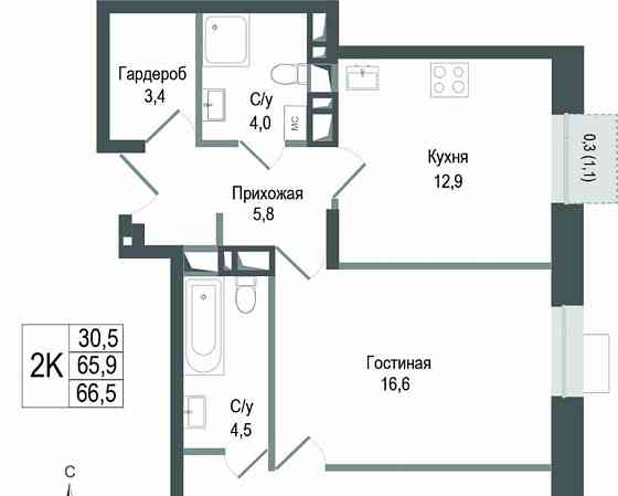 2-комн. квартира, 65.9 м2, 3/8 эт. Королев